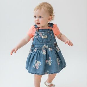 OshKosh B’gosh Baby Girl Denim Floral Jumper Dress 12M
